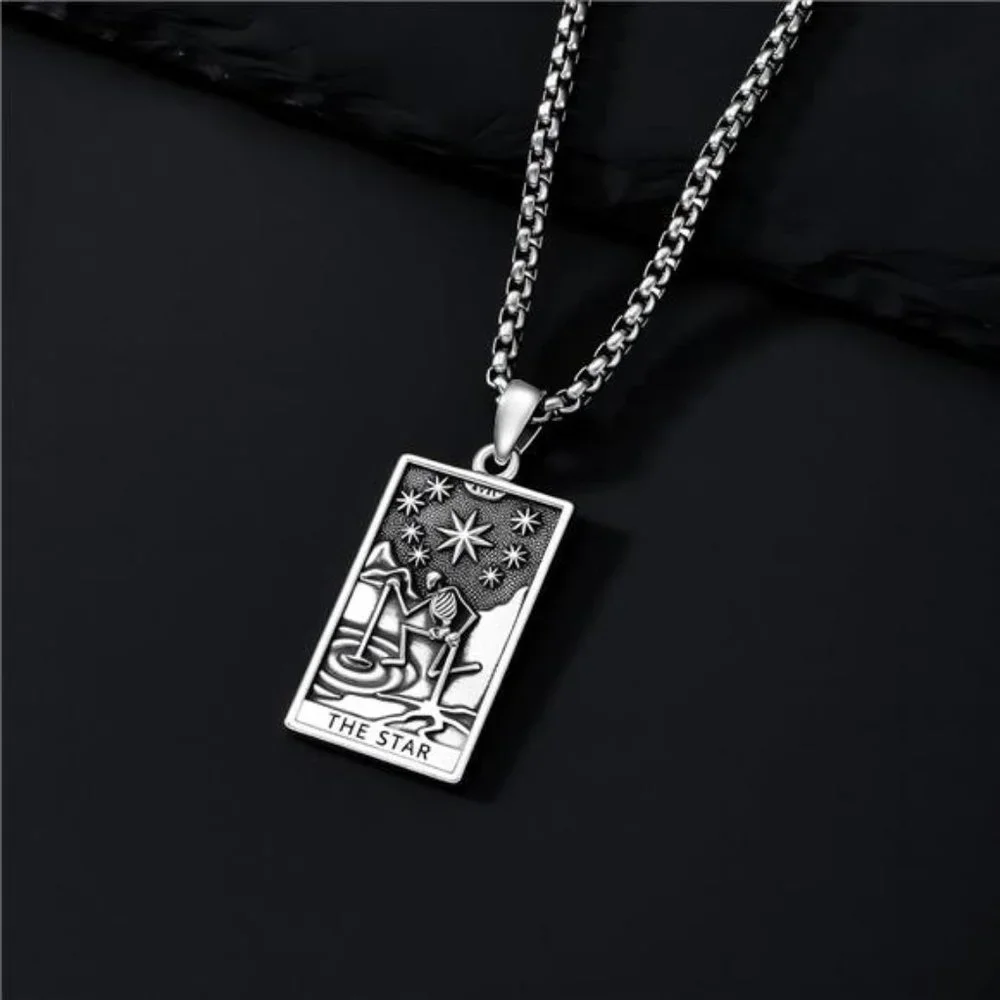 Tarot Card Necklace 925 Sterling Silver Skeleton Necklace The Sun Moon